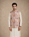 Manyavar Men Red Self-Textured Brocade Nehru Jacket