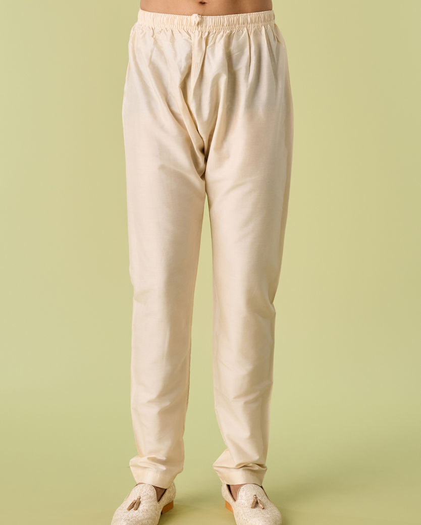 Diwas Men Light Cream Floral Print Kurta Jacket Set