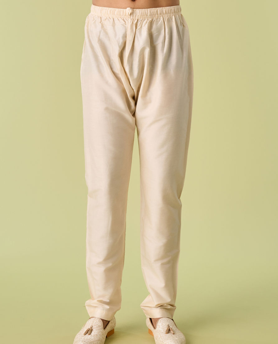 Diwas Men Light Cream Floral Print Kurta Jacket Set