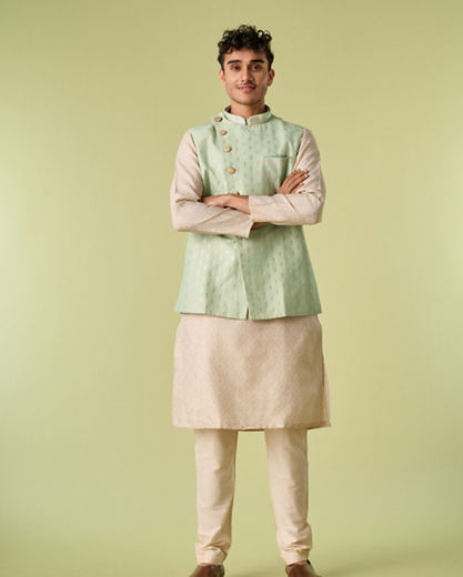 Diwas Men Aqua Green Kurta Jacket Set