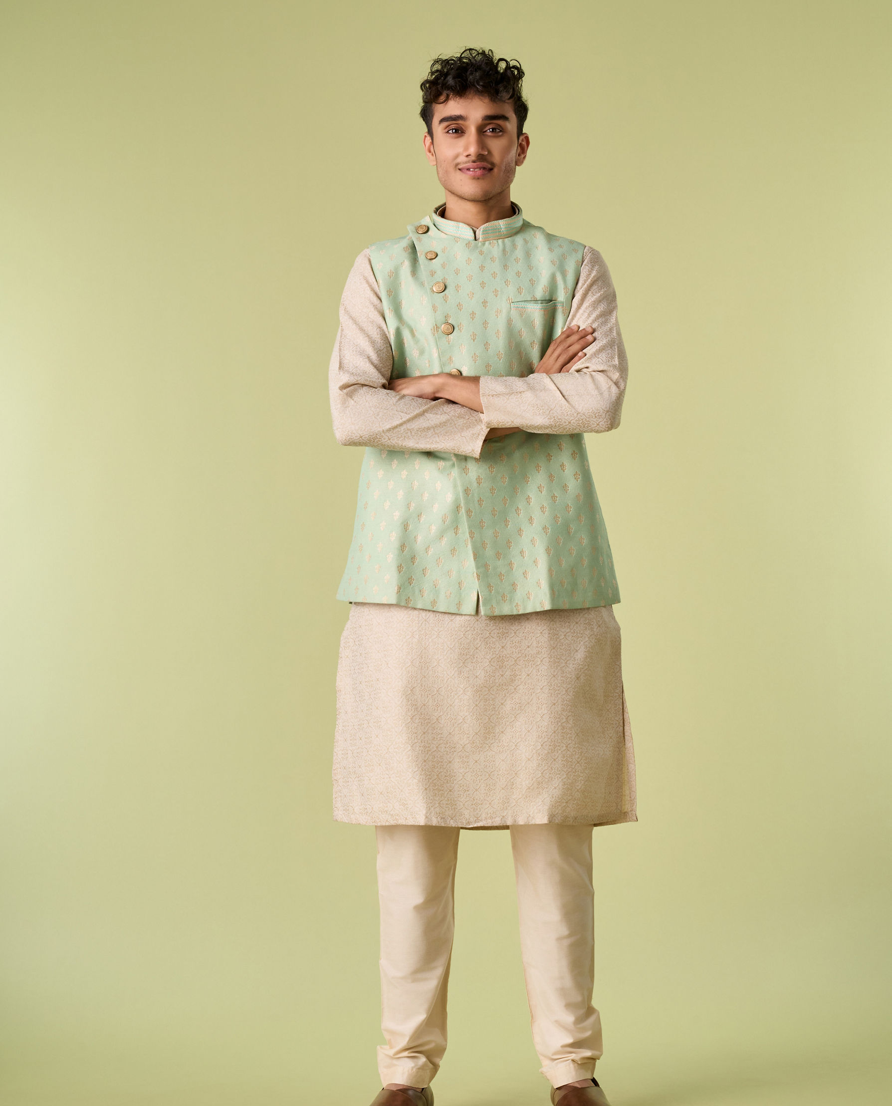 Diwas Men Aqua Green Kurta Jacket Set