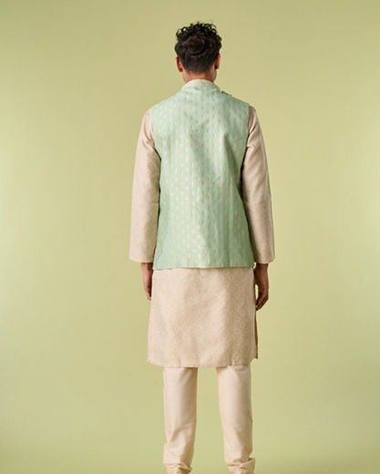 Diwas Men Aqua Green Kurta Jacket Set