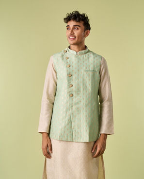 Diwas Men Aqua Green Kurta Jacket Set