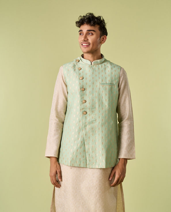 Diwas Men Aqua Green Kurta Jacket Set