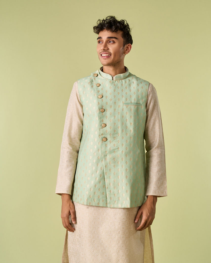 Diwas Men Aqua Green Kurta Jacket Set