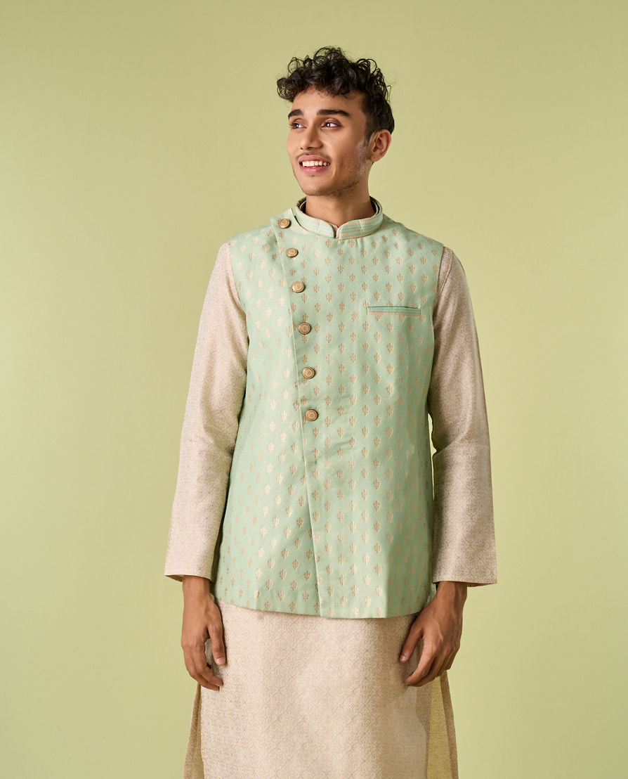 Diwas Men Aqua Green Kurta Jacket Set