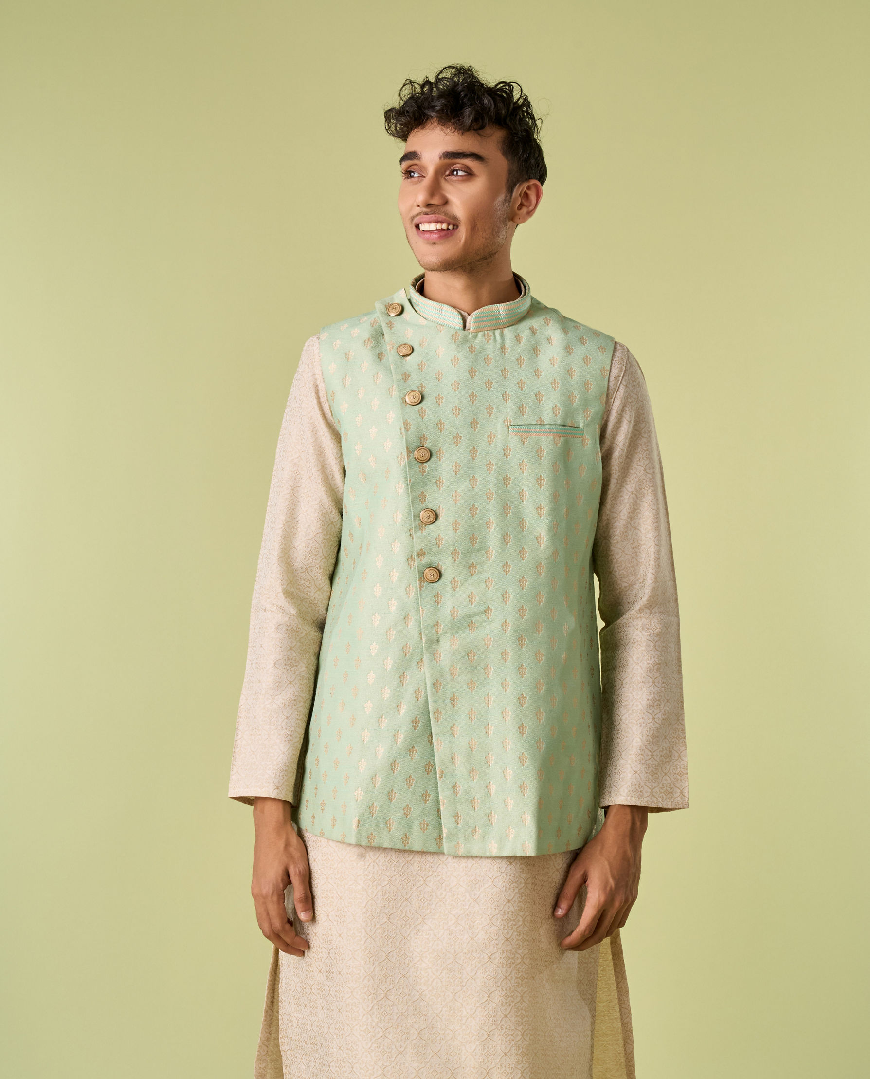 Diwas Men Aqua Green Kurta Jacket Set
