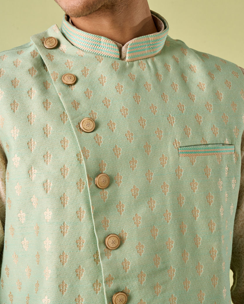 Diwas Men Aqua Green Kurta Jacket Set