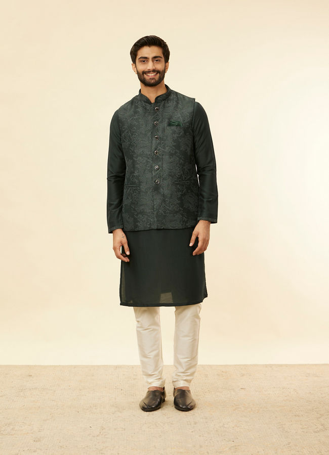 Manyavar Men Steel Grey Bel Buti Patterned Kurta Jacket Set