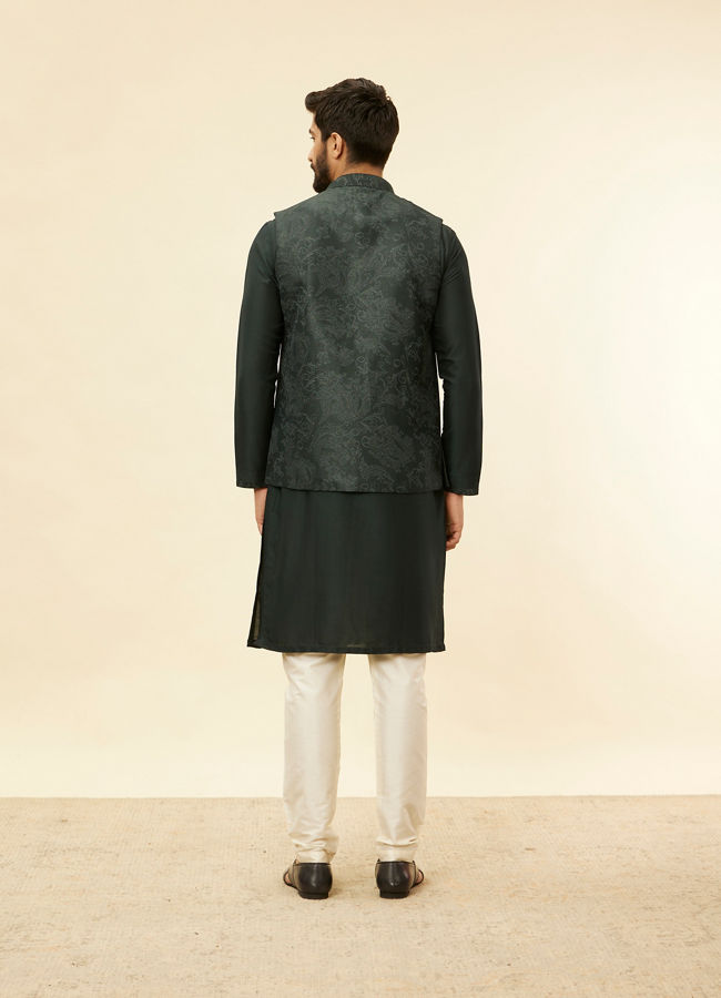 Manyavar Men Steel Grey Bel Buti Patterned Kurta Jacket Set