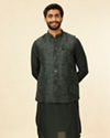 Steel Grey Bel Buti Patterned Kurta Jacket Set