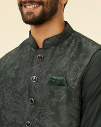 Manyavar Men Steel Grey Bel Buti Patterned Kurta Jacket Set