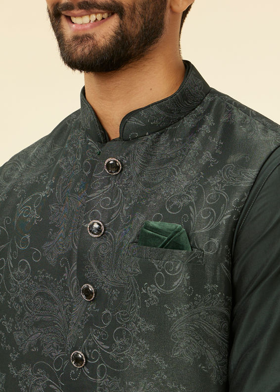 Manyavar Men Steel Grey Bel Buti Patterned Kurta Jacket Set