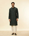 Manyavar Men Steel Grey Bel Buti Patterned Kurta Jacket Set