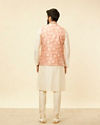 Manyavar Men Coral Pink Floral Patterned Kurta Jacket Set