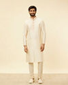 Manyavar Men Coral Pink Floral Patterned Kurta Jacket Set