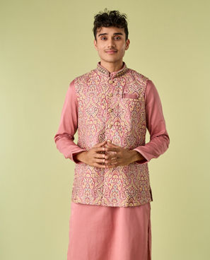 Diwas Men Quartz Pink Medallion Patterned Chikankari Jacket Set