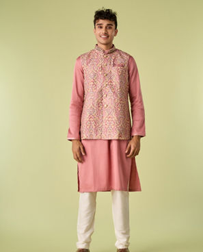 Diwas Men Quartz Pink Medallion Patterned Chikankari Jacket Set