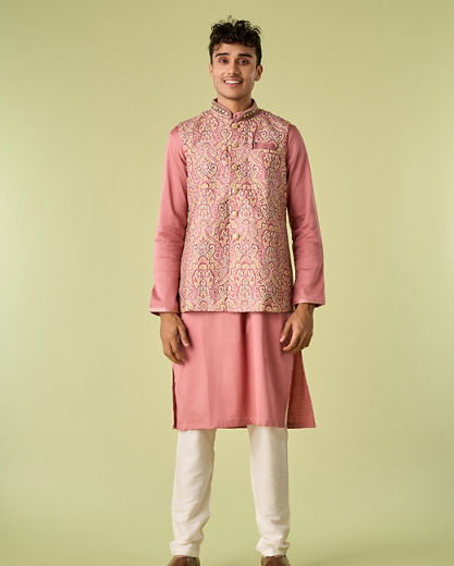 Diwas Men Quartz Pink Medallion Patterned Chikankari Jacket Set