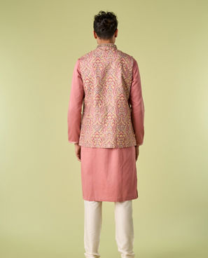 Diwas Men Quartz Pink Medallion Patterned Chikankari Jacket Set
