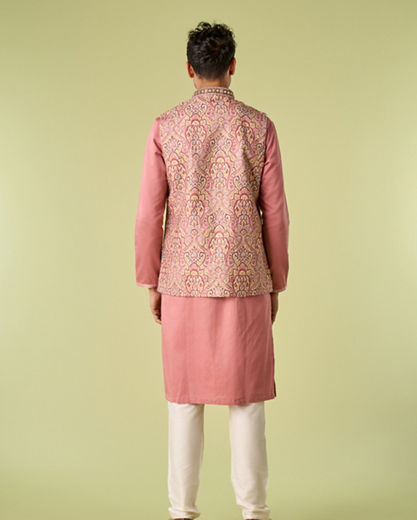 Diwas Men Quartz Pink Medallion Patterned Chikankari Jacket Set
