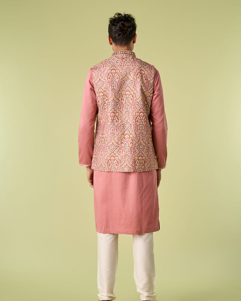 Diwas Men Quartz Pink Medallion Patterned Chikankari Jacket Set
