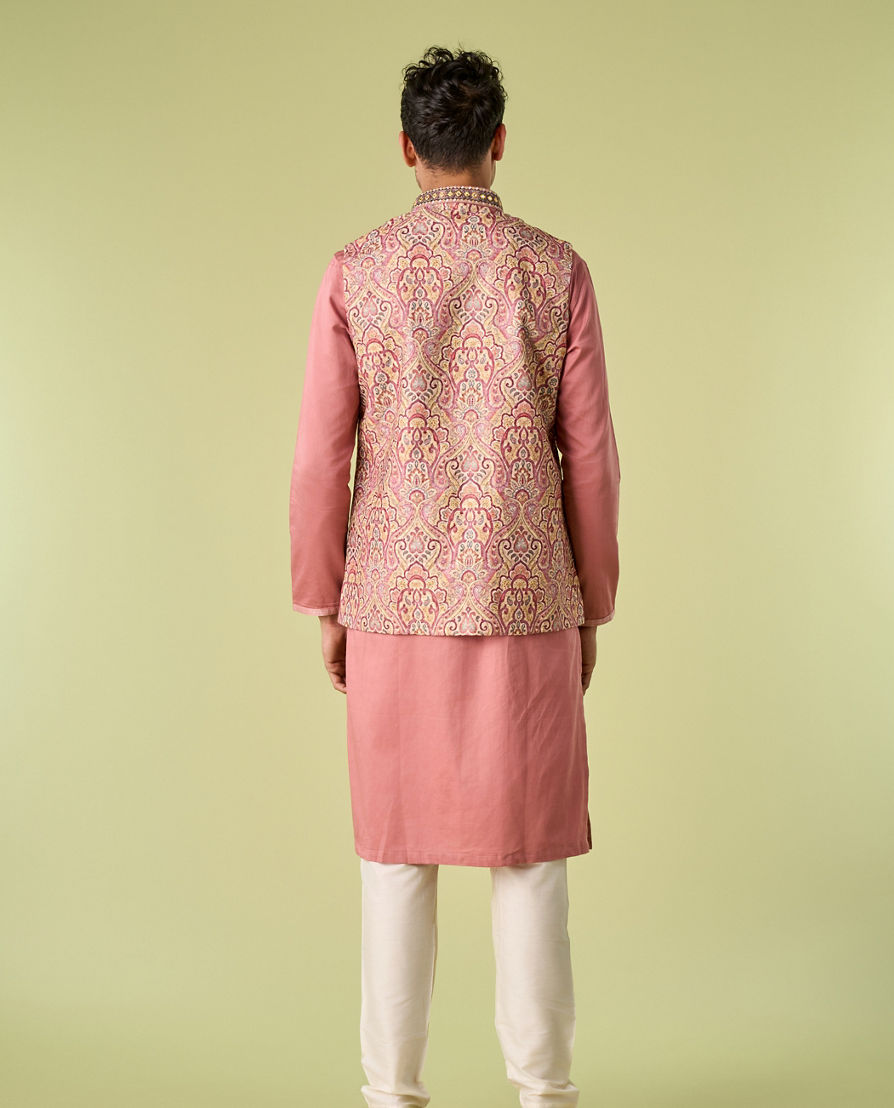 Diwas Men Quartz Pink Medallion Patterned Chikankari Jacket Set