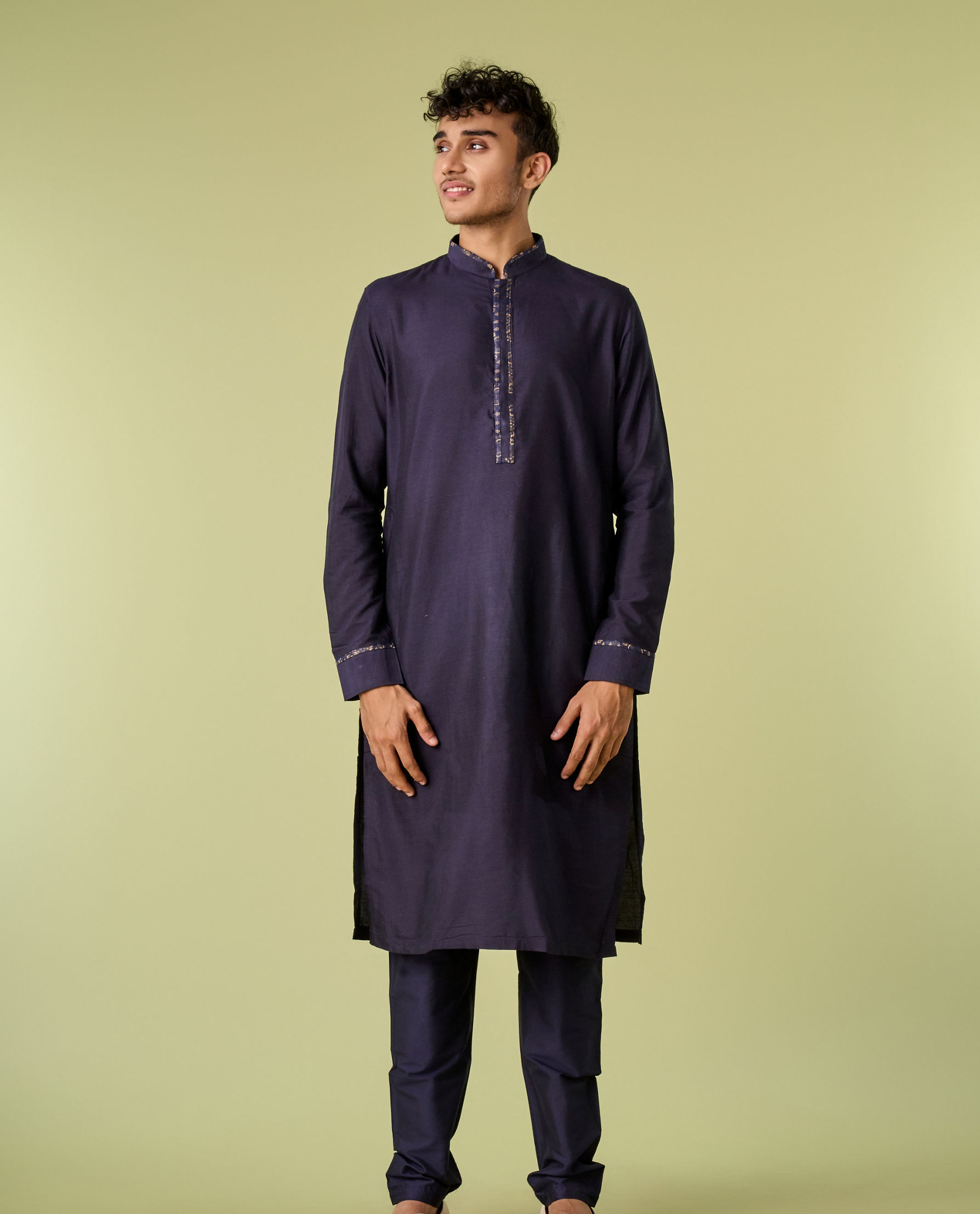 Diwas Men Deep Blue Jacket Set with Contrasting Diamond Patterns