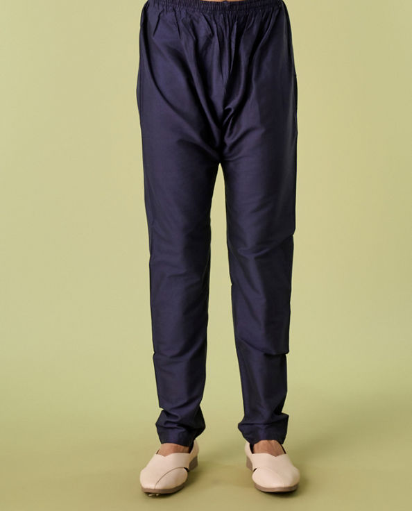 Diwas Men Deep Blue Jacket Set with Contrasting Diamond Patterns