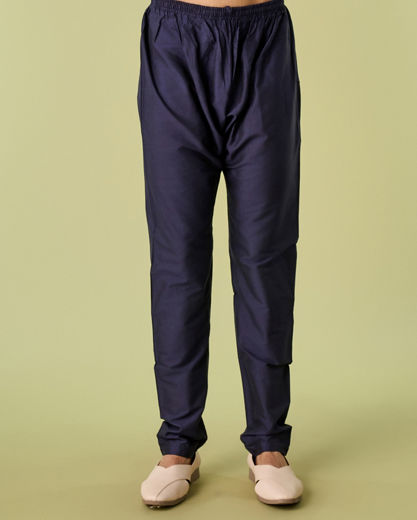 Diwas Men Deep Blue Jacket Set with Contrasting Diamond Patterns