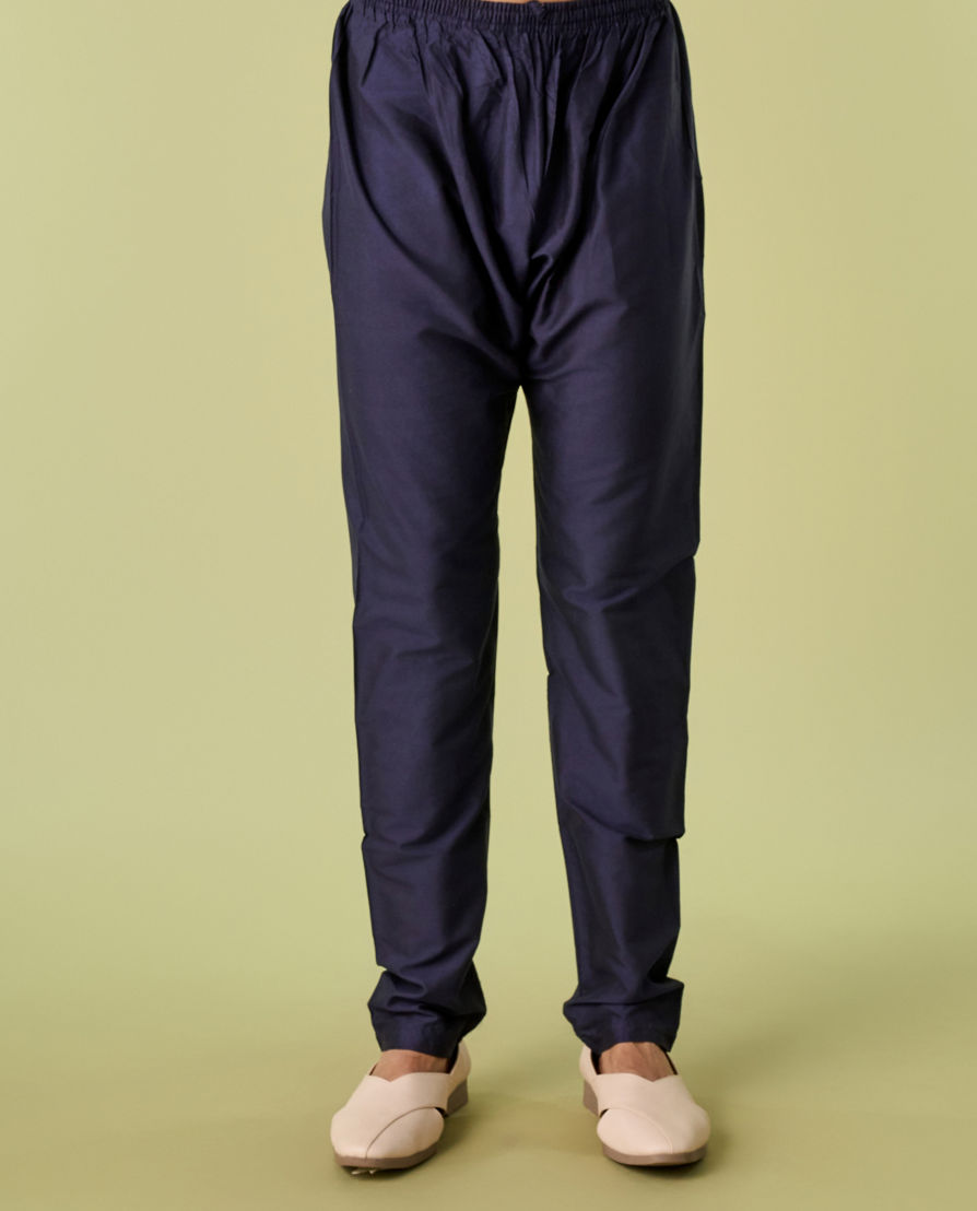 Diwas Men Deep Blue Jacket Set with Contrasting Diamond Patterns