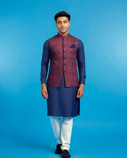 Diwas Men Blue Regal Splendor Kurta Jacket Set
