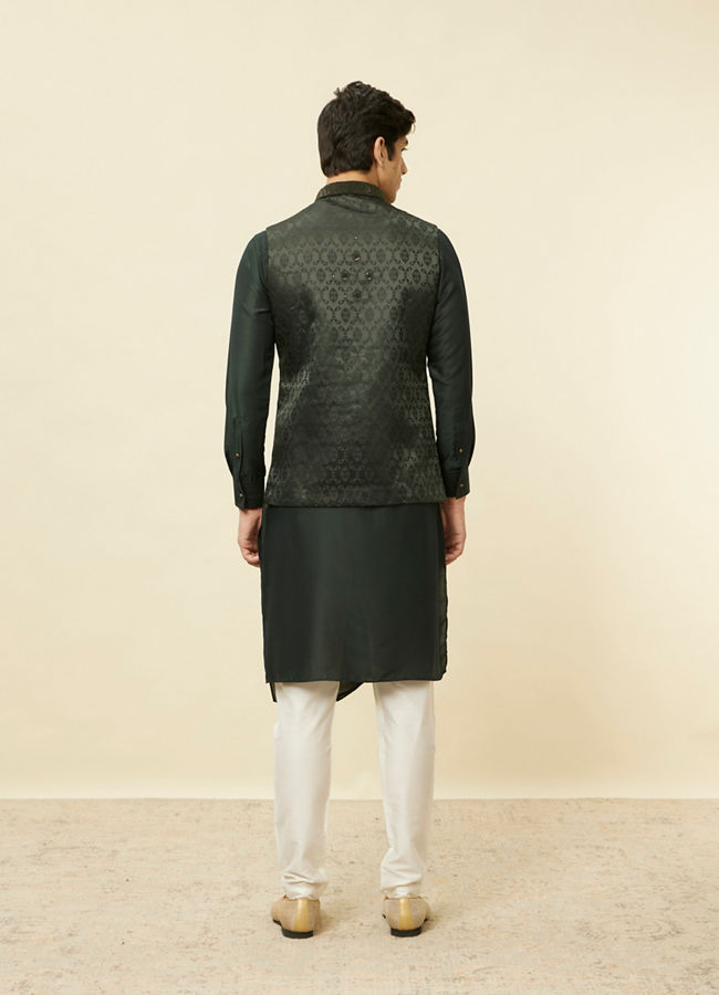 Manyavar Men Forest Green Mughal Motif Jacket Set