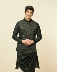 Manyavar Men Forest Green Mughal Motif Jacket Set