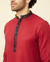 alt message - Manyavar Men Deep Blue-Aurora Red Bel Buti Patterned Kurta Jacket Set image number 2