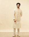 Beige Cream Paisley Motif Sequined Kurta Jacket Set image number 2