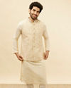 Beige Cream Paisley Motif Sequined Kurta Jacket Set