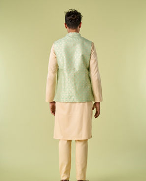 Diwas Men Sea Green Celebration Wear Kurta Jacket With Golden Motifs