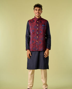 Diwas Men Paisley Blue Kurta Jacket Set