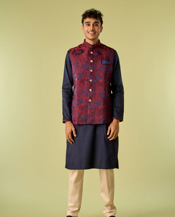 Diwas Men Paisley Blue Kurta Jacket Set