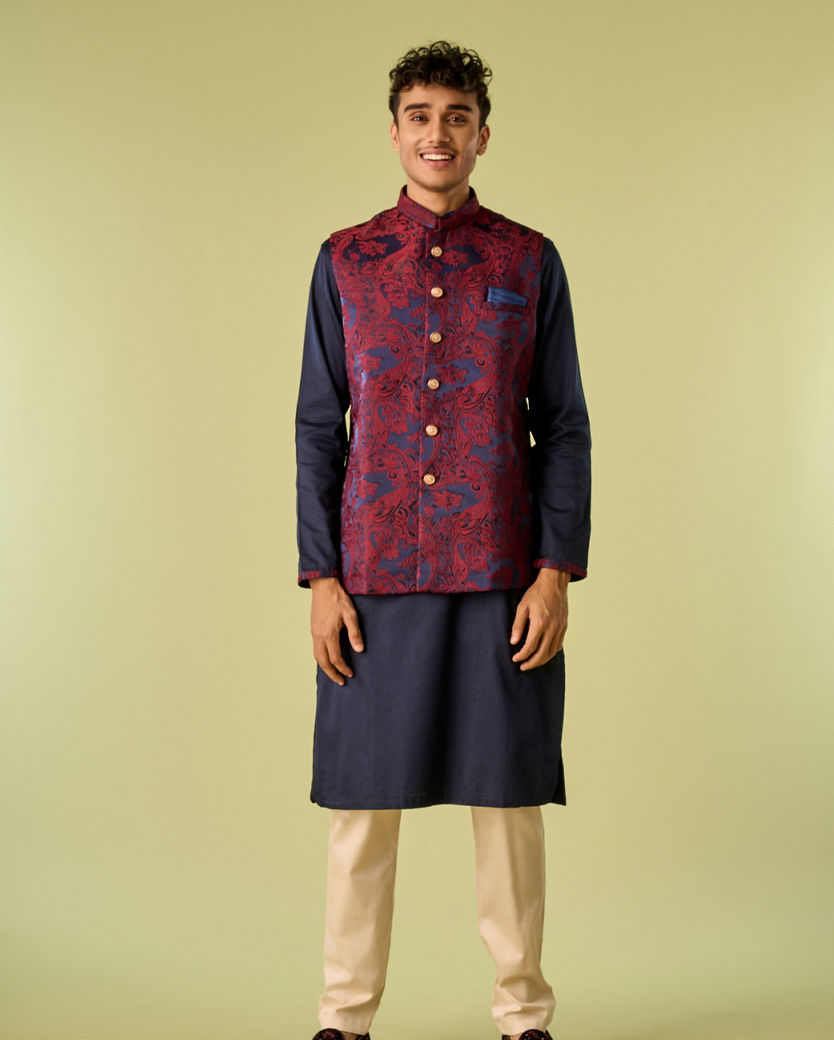 Diwas Men Paisley Blue Kurta Jacket Set
