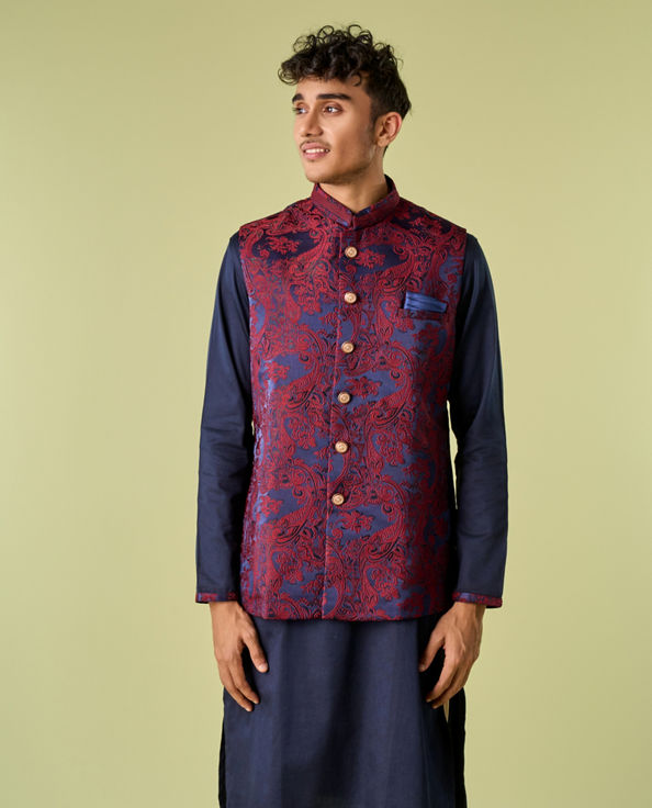 Diwas Men Paisley Blue Kurta Jacket Set