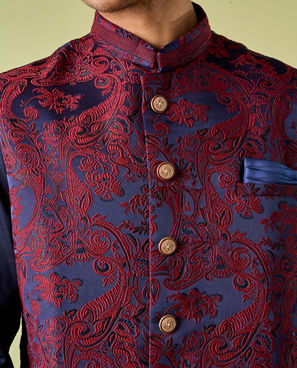 Diwas Men Paisley Blue Kurta Jacket Set