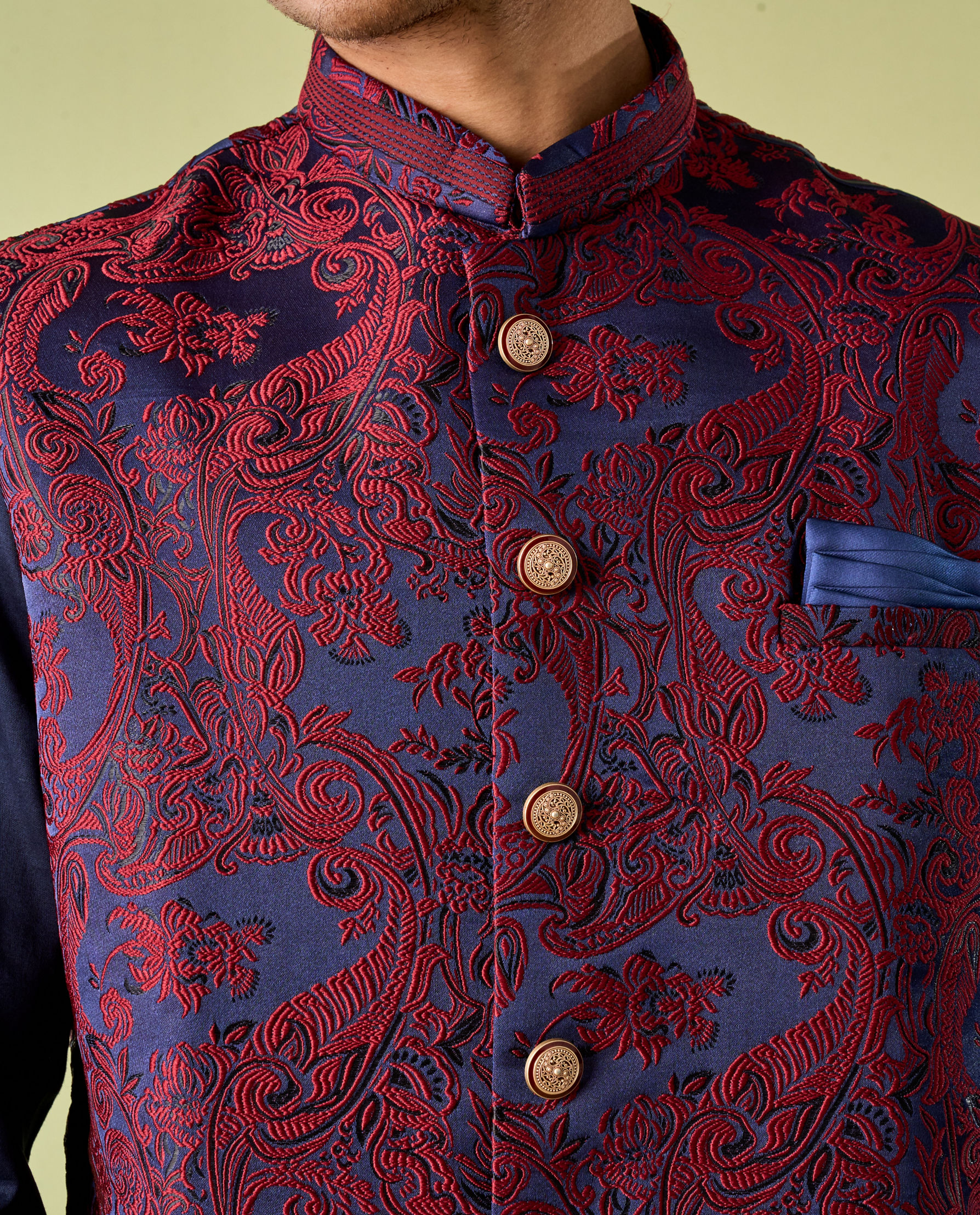 Diwas Men Paisley Blue Kurta Jacket Set