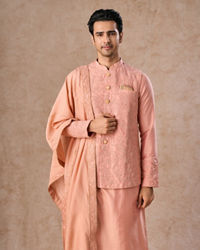 Manyavar Men Peach Festive Grandeur Kurta Jacket Set