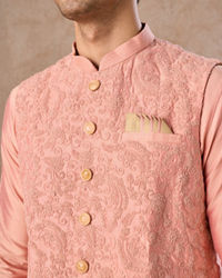 Manyavar Men Peach Festive Grandeur Kurta Jacket Set