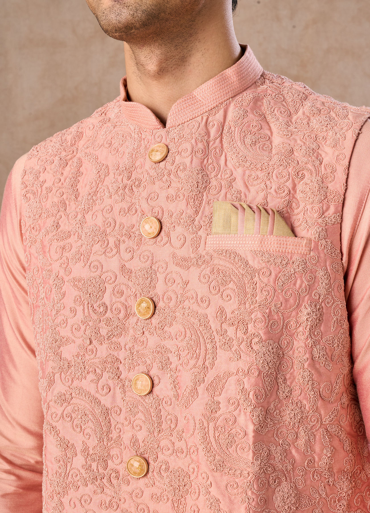 Manyavar Men Peach Festive Grandeur Kurta Jacket Set