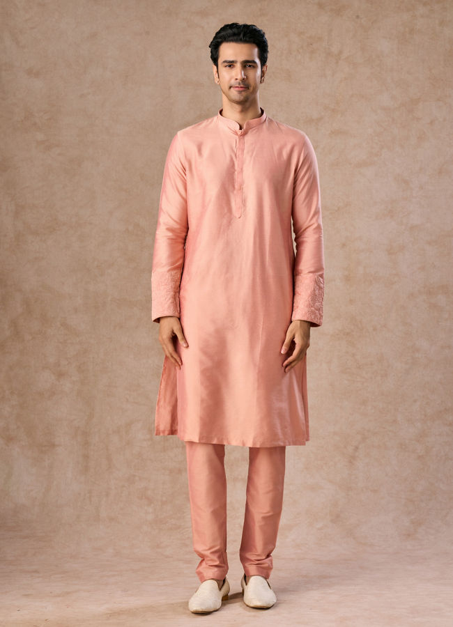 Manyavar Men Peach Festive Grandeur Kurta Jacket Set