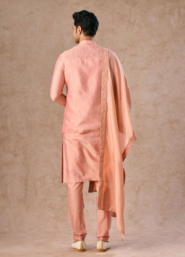 Manyavar Men Peach Festive Grandeur Kurta Jacket Set