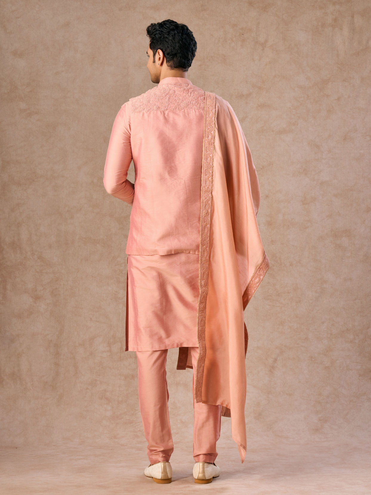 Manyavar Men Peach Festive Grandeur Kurta Jacket Set